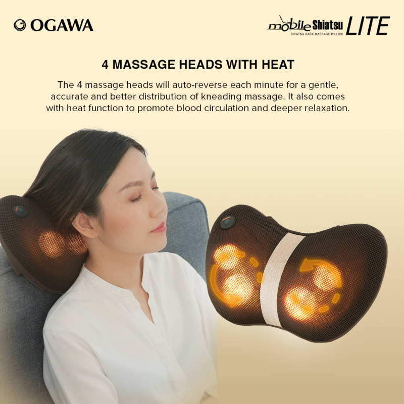 Apply Code 7TM12 OGAWA Mobile Shiatsu Lite Shiatsu Kneading Massage Pillow Ashwood